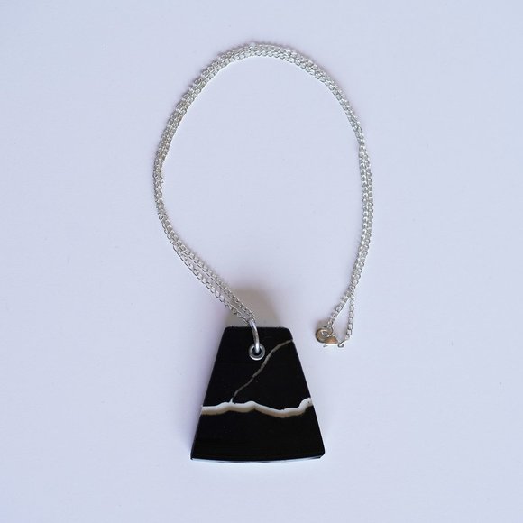 Black Vinyl Record Pendant Cracked w White Vinyl - Picture 2 of 4